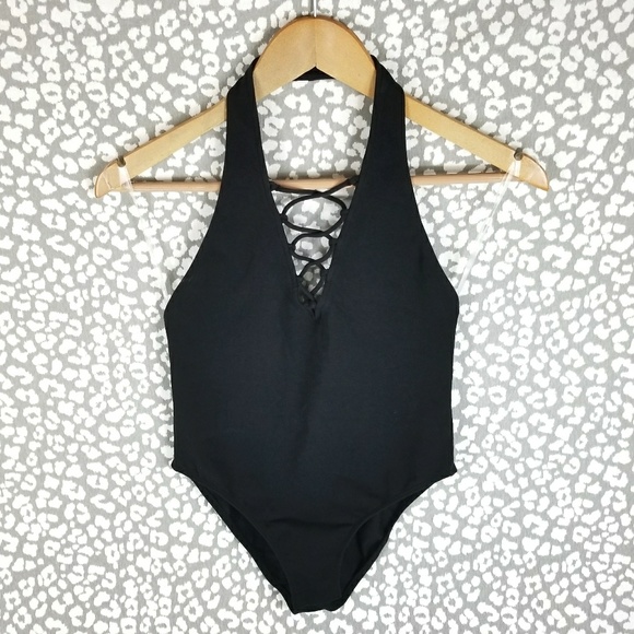 VICTORIA'S SECRET Halter Plunge V Lace Up Bodysuit - Picture 2 of 6